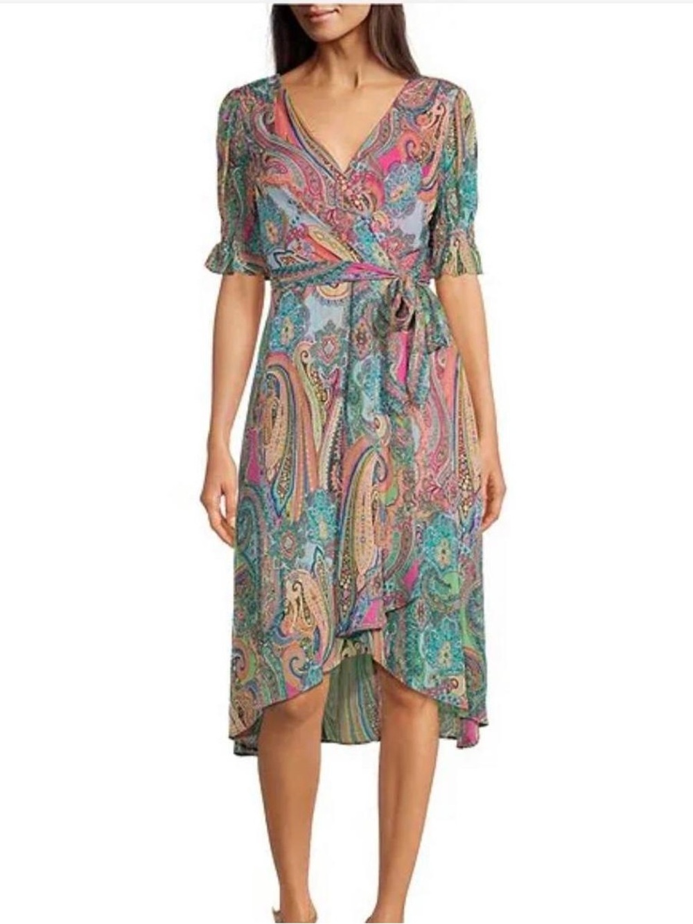 Tommy Hilfigure Paisley Wrap Midi Dress in Multicolor